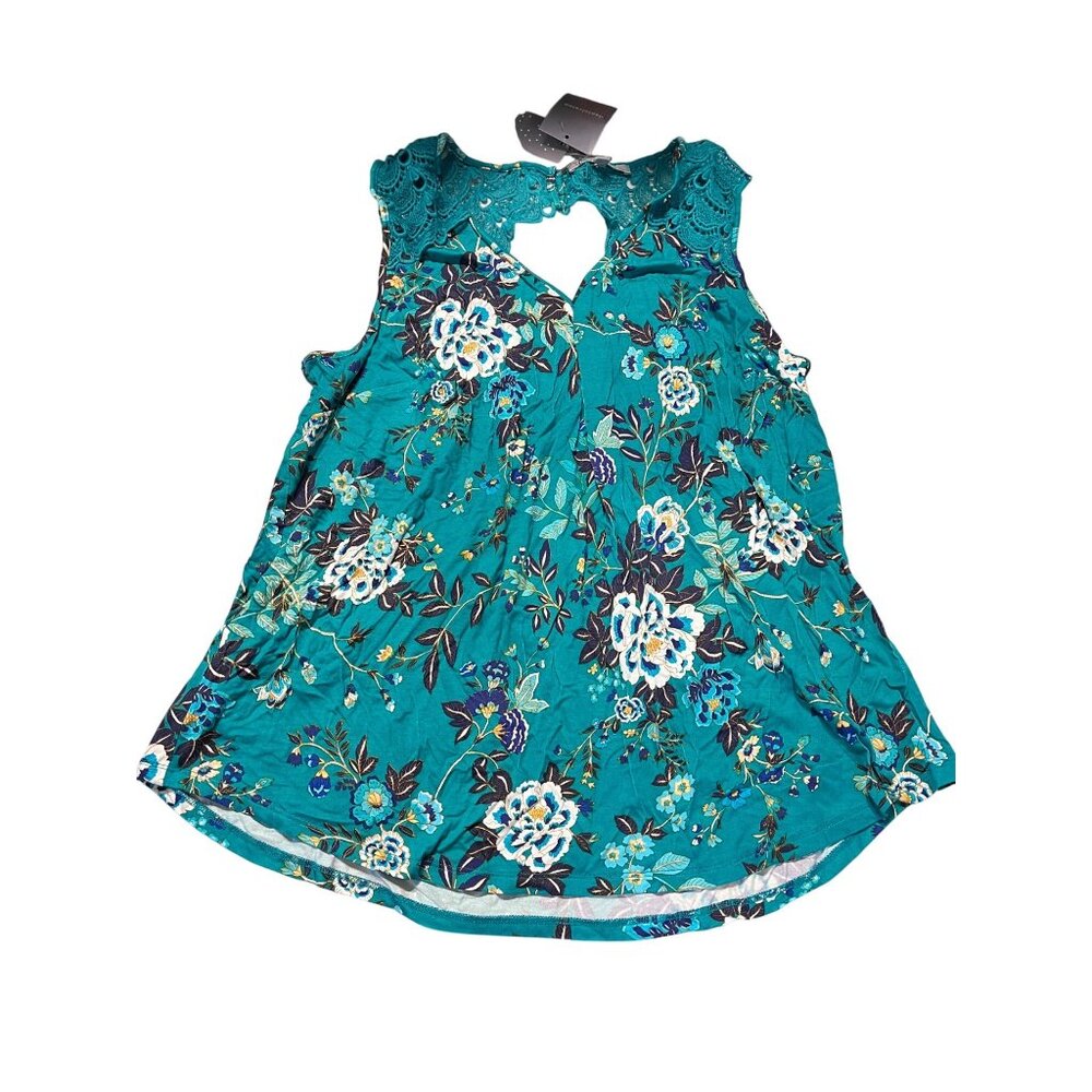 Danielrainn Womens Plus Size Floral Lace Strap Tank Top Teal Multicolor